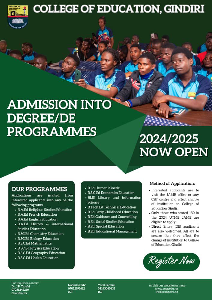 College of Education, Gindiri Opens Admissions for 2024/2025 Academic Year
